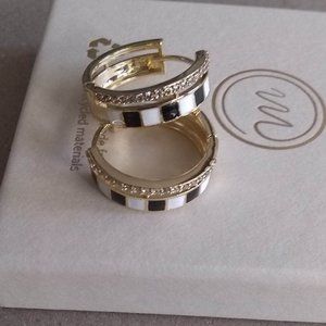 MORAOWA Checkered Hoop Earrings 14K Gold Plated Hoop Earrings Cubic Zirconia